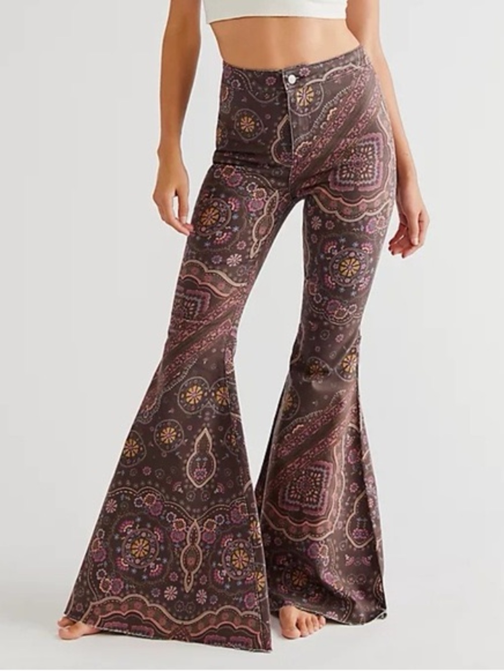 We The Free Brown Paisley Flare Pants